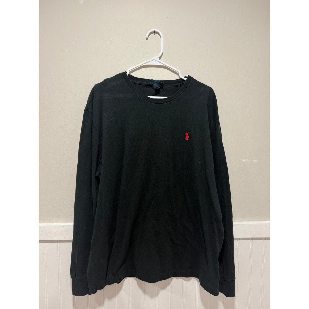 Polo by Ralph Lauren Long Sleeve T-Shirt Black Red Logo Preppy Men Size Large